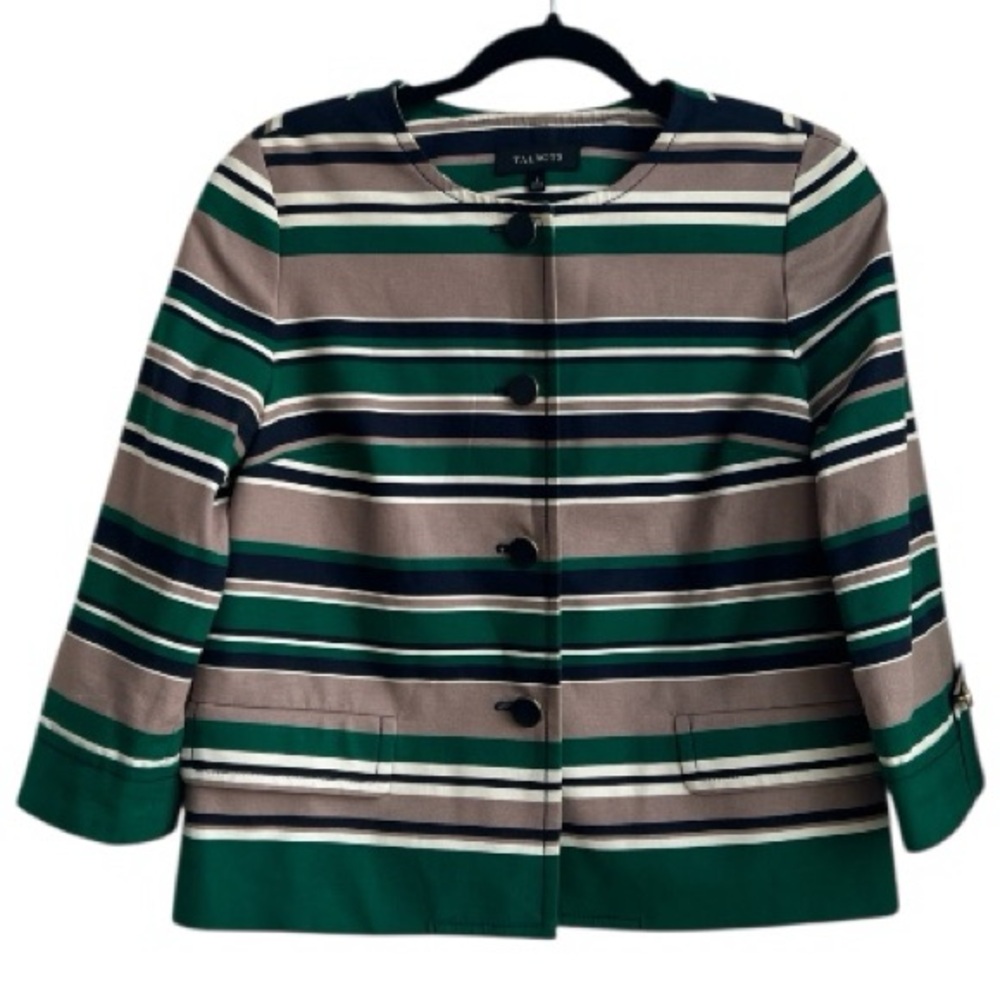 Talbots multi striped 3/4 sleeve blazer jacket Size 2